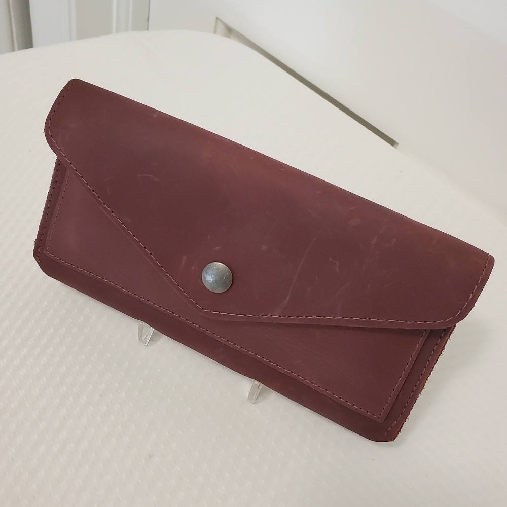 Hide and Drink Maroon Leather Large Snap Close Wallet, Unisex